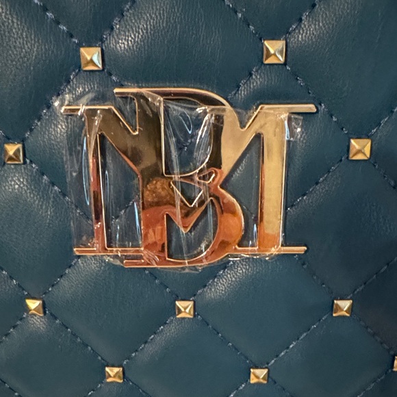 Badley Mischka Vegan Quilted Satchel in Tealish with Gold Accents NWT - Picture 6 of 7